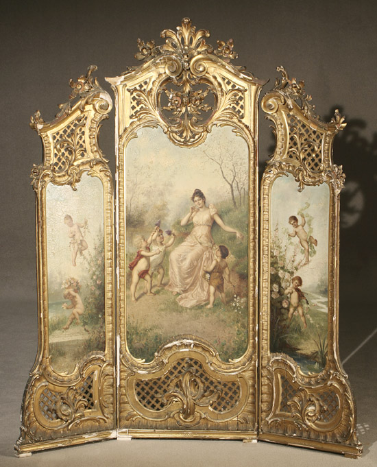 Appraisal: Louis XV Style Giltwood Three-Panel Floor Screen Circa Each section