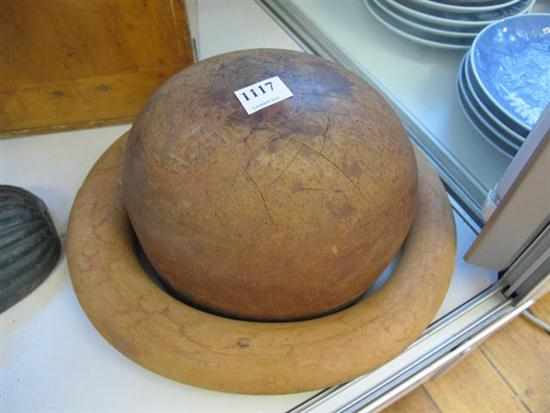 Appraisal: EARLY TH CENTURY HAT BLOCK AND WOODEN MEASURING RING