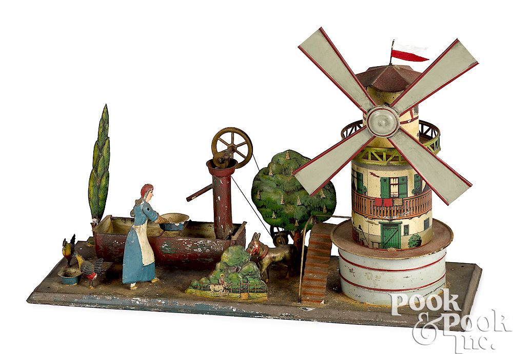 Appraisal: Mohr Krauss windmill tableau steam toy accessory Mohr Krauss painted