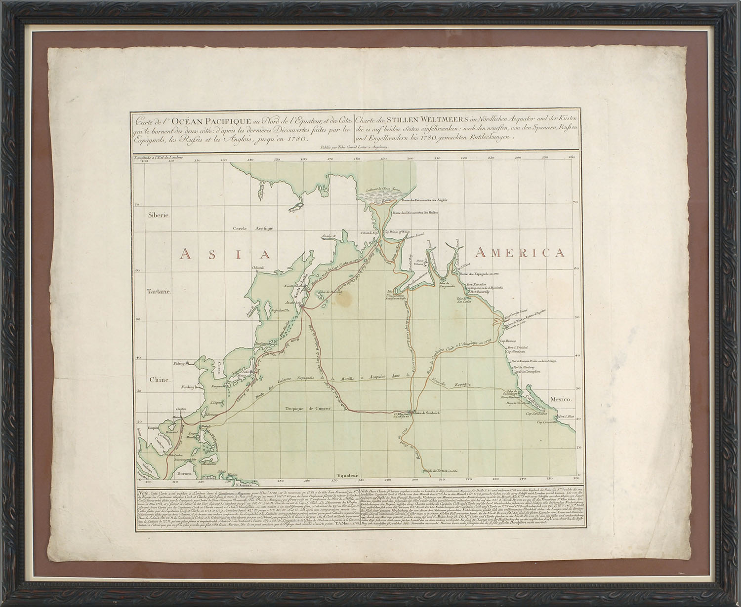 Appraisal: FRAMED MAP CARTE DE L'OC AN PACIFIQUE AU NORD DE