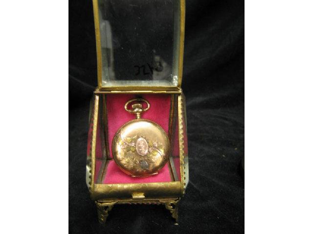 Appraisal: Waltham Pocketwatch multicolor gold-filled hunting case working with Victorian beveled