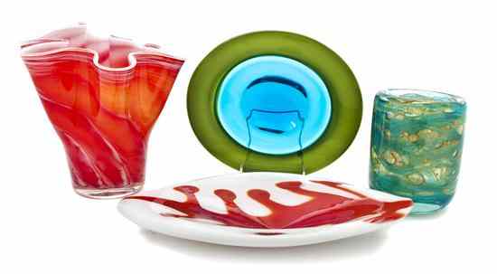 Appraisal: Four Italian Glass Articles comprising an elongated bowl an irregular