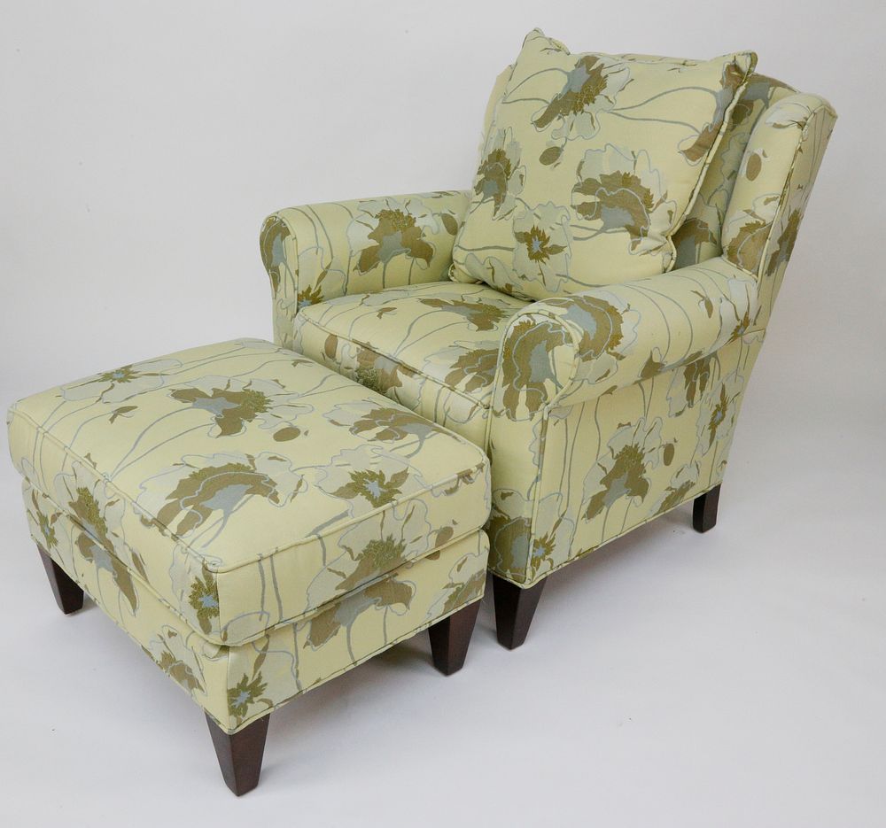 Appraisal: C R Laine Woven Floral Upholstered Club Chair and Ottoman