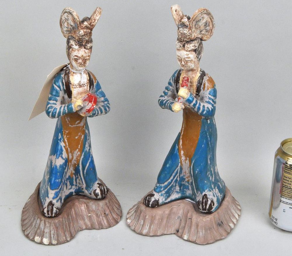 Appraisal: Pair Tang Style Terracotta Figures of Musicians polychrome decorated on