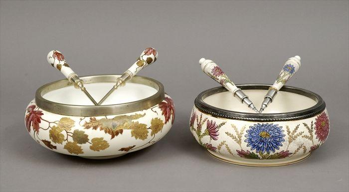 Appraisal: Wedgwood Silverplate-Mounted Gilt and Polychrome Decorated Porcelain Salad Bowl with