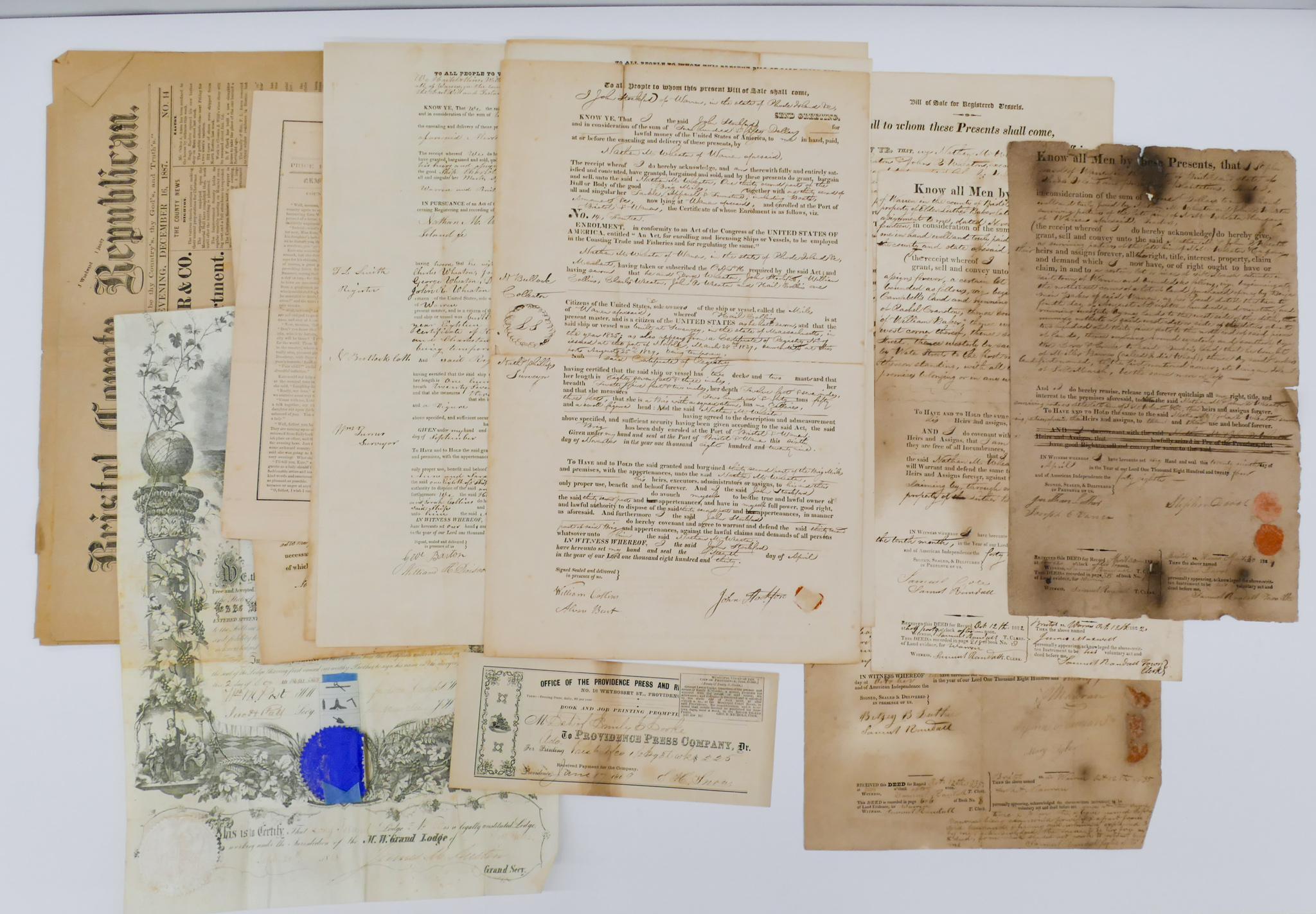 Appraisal: Box 's Whaling Ship Vessel Bill of Sale Documents etc