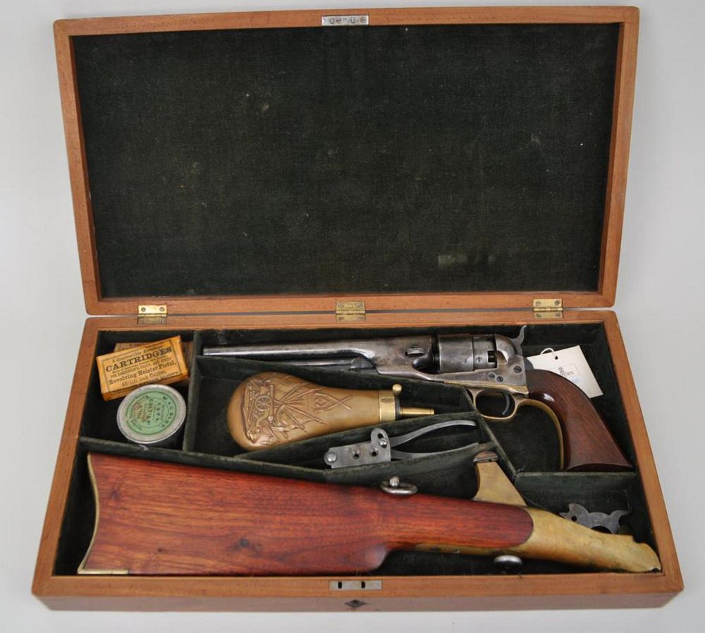 Appraisal: Cased Colt Caliber Army Percussion Revolver with shoulder stock and