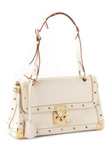 Appraisal: Louis Vuitton White Leather Studded Shoulder Bag Louis Vuitton French