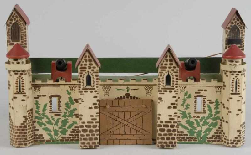 Appraisal: Tin Wood Rich Toys Castle Description American Two operating cannons