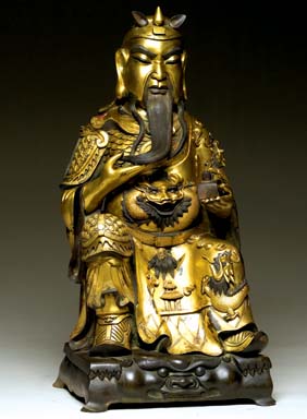 Appraisal: LARGE GILT-BRONZE GUANDI Large and very heavy Chinese Ming-style gilt-bronze