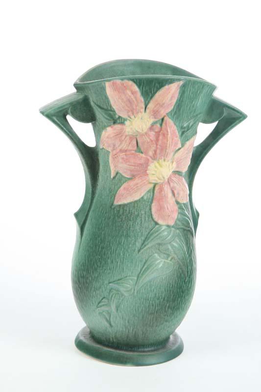 Appraisal: ROSEVILLE VASE Large double handled vase in the Clematis pattern