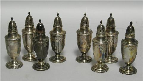 Appraisal: SET OF EIGHT TOWLE SILVER CASTERS Marked with seal sterling