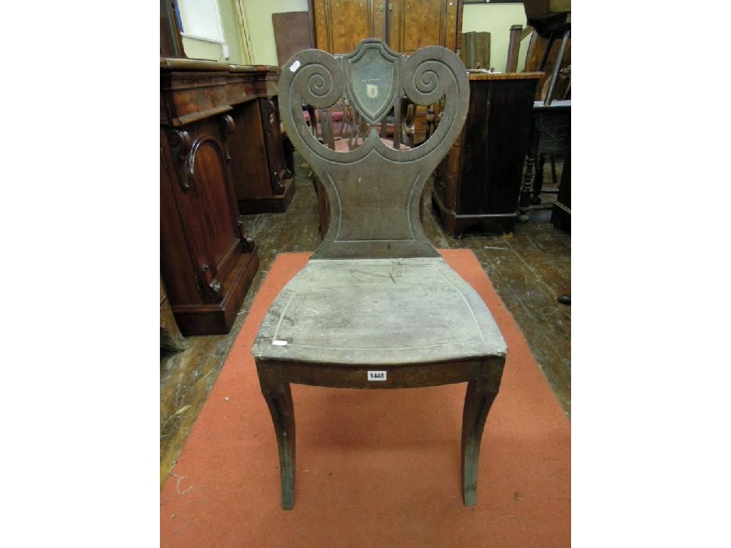 Appraisal: A Regency mahogany hall chair the shield shaped back with