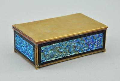 Appraisal: An Iridescent Glass and Brass Box Of a rectangular shape