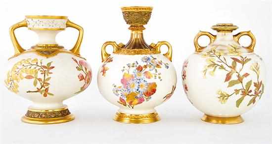 Appraisal: Royal Worcester painted porcelain vases dated each with floral designs