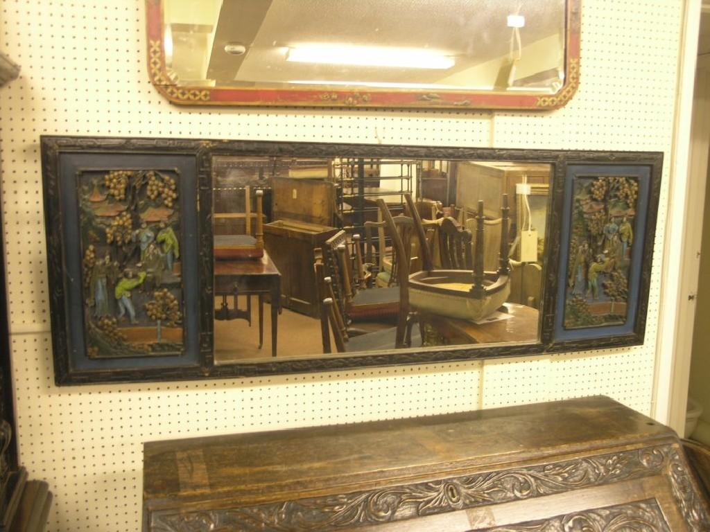 Appraisal: A Chinese painted wood overmantel mirror plate flanked on each