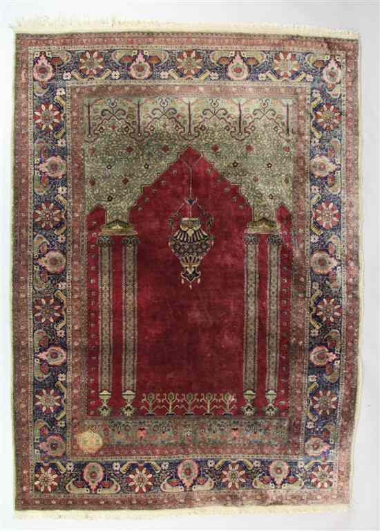 Appraisal: A Persian silk prayer rug c silk on silk foundation