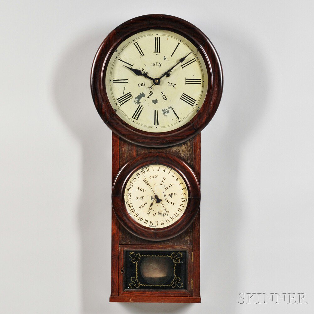 Appraisal: B B Lewis No Rosewood Perpetual Calendar Clock Bristol Connecticut