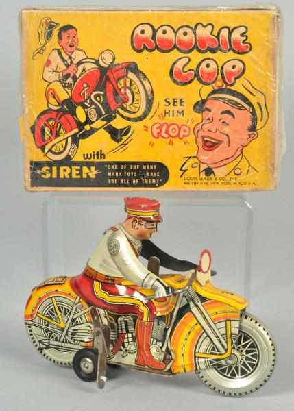 Appraisal: Tin Litho Marx Rookie Cop Motorcycle Wind-Up Toy American Working