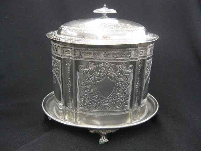 Appraisal: English Victorian Silverplate Biscuit Jar oval footed hinged top ''