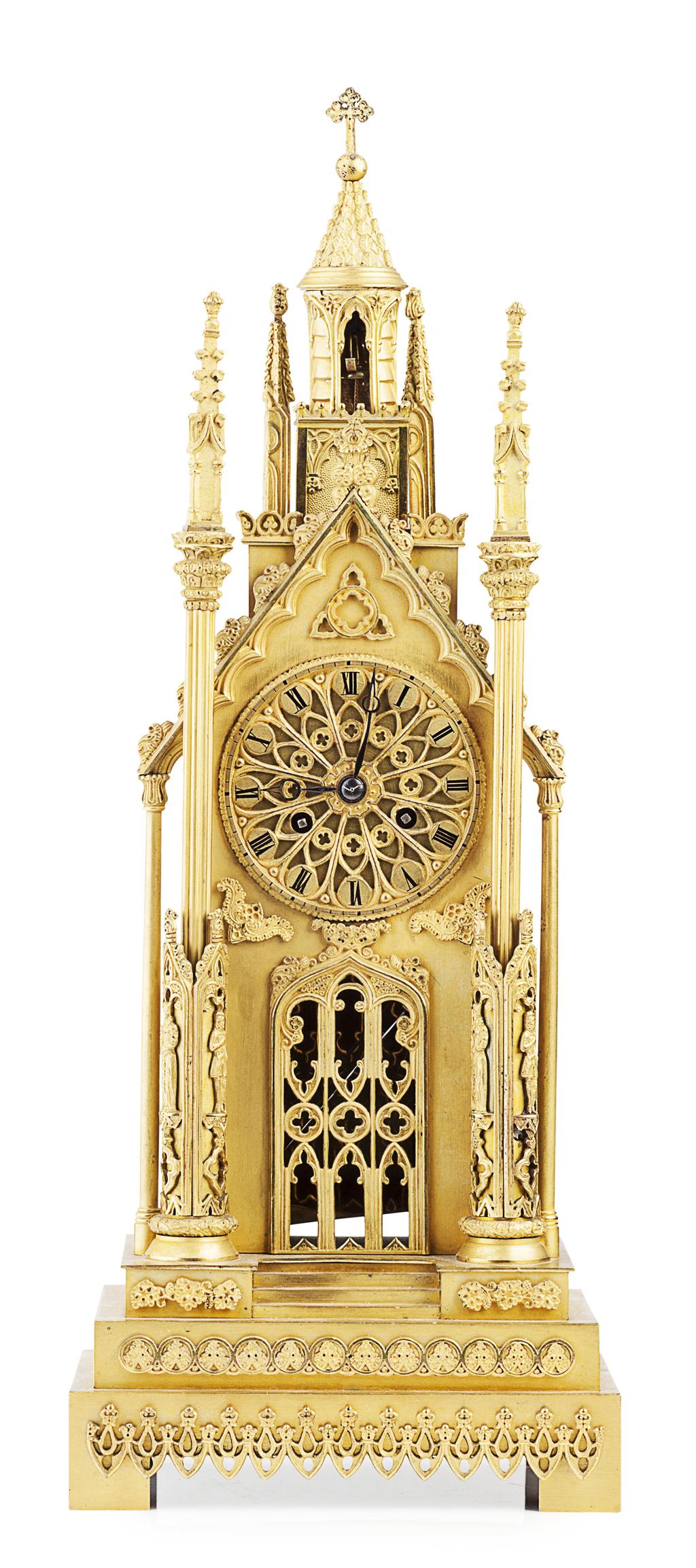 Appraisal: VICTORIAN GILT METAL 'CATHEDRAL' MANTEL CLOCK MID TH CENTURY in