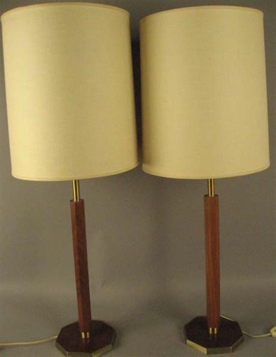 Appraisal: Pair Teak Lamps w brass accents c Unsigned Provenance The