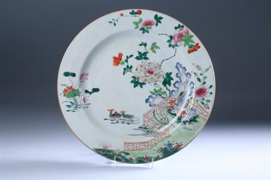 Appraisal: CHINESE FAMILLE ROSE PORCELAIN CHARGER Qianlong period Painted with two