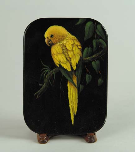 Appraisal: OIL ON STONE OF YELLOW PARROT Rounded corner black slate