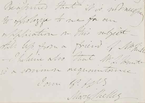 Appraisal: Shelley Mary writer - Autograph Letter signed to Cyrus Redding