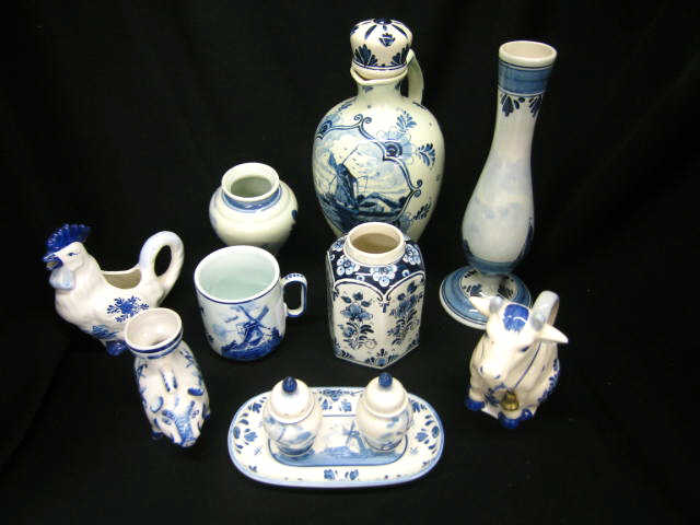 Appraisal: Pc Delft Pottery Collection decanter vase creamers mug more