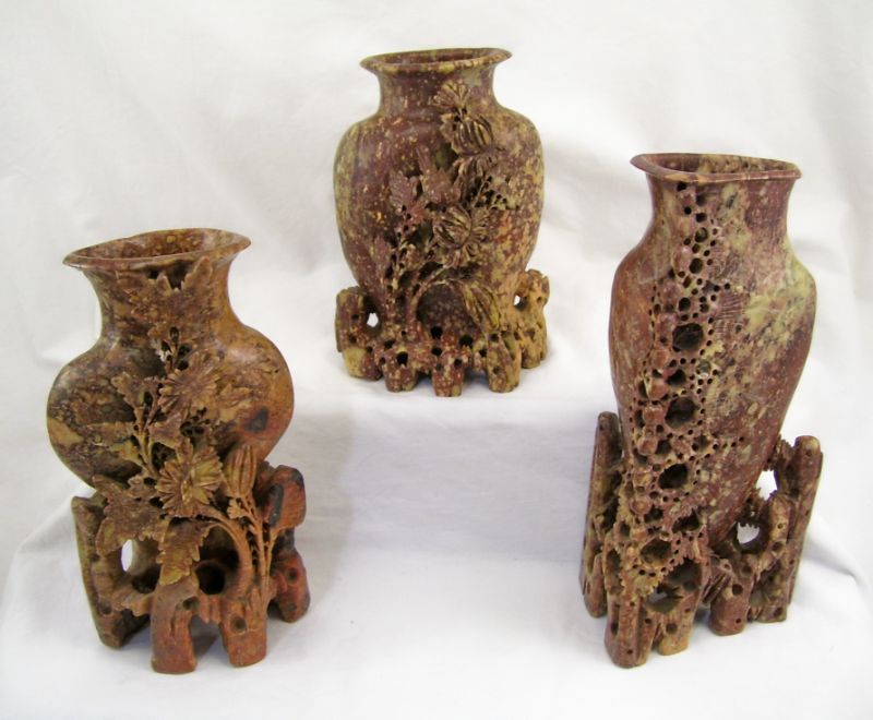 Appraisal: - Soapstone Vases Includes Single vase with floral decoration measures