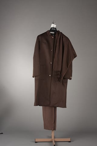 Appraisal: CHADO chocolate brown long cashmere coat and matching slacks w