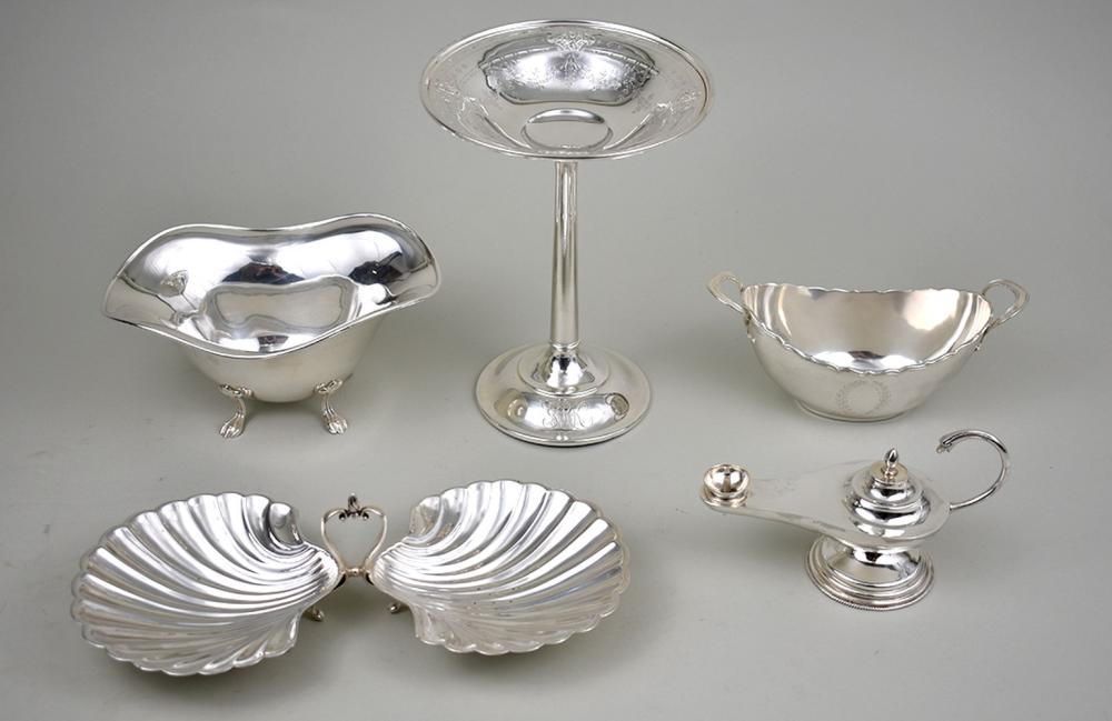 Appraisal: FOUR STERLING SILVER TABLE ITEMS th Century Marked Sterling Comprising