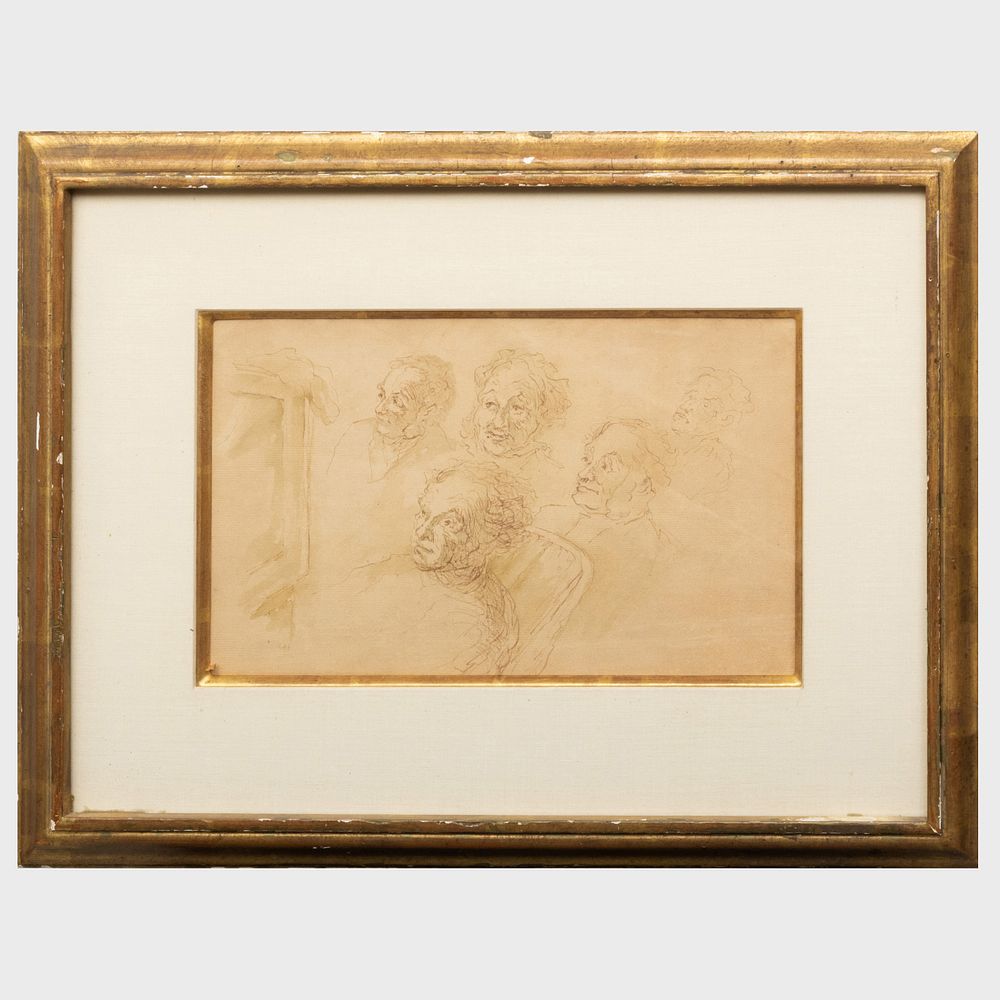 Appraisal: School of Honor Daumier - Study of Five Heads Ink