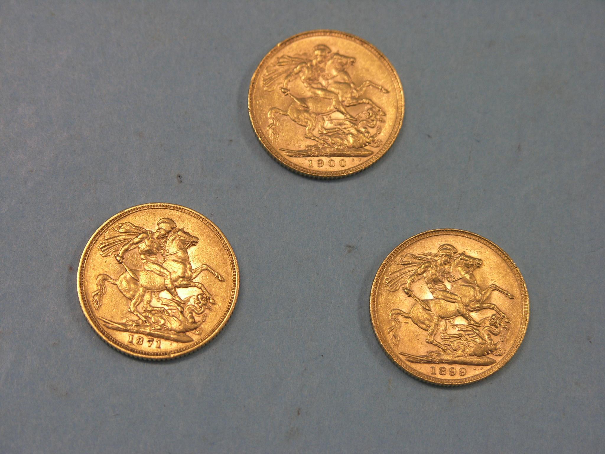 Appraisal: Three Victorian gold sovereigns