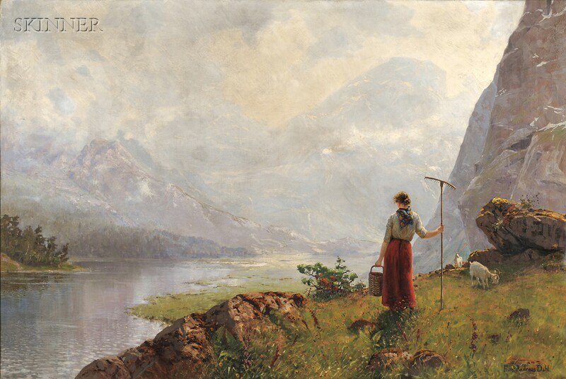 Appraisal: Hans Andreas Dahl Norwegian - View with a Young Shepherdess