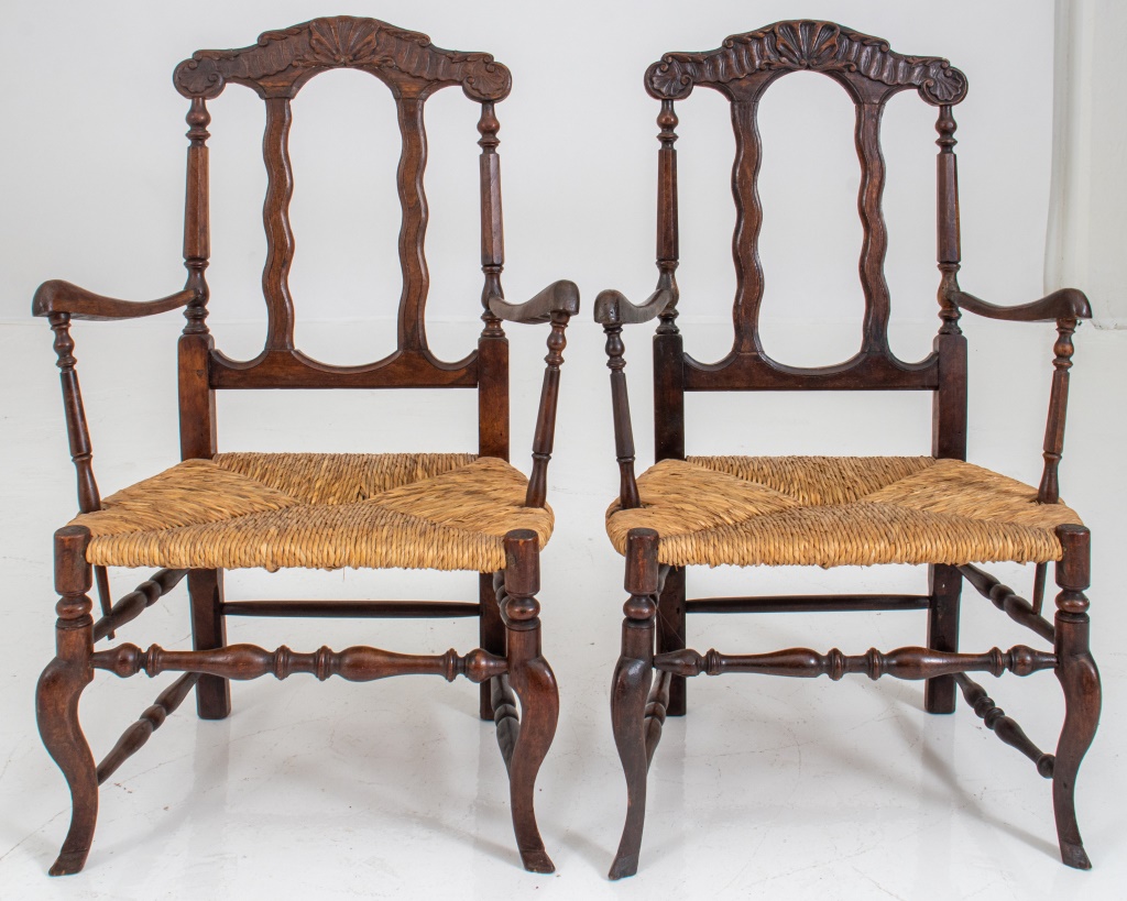 Appraisal: CONTINENTAL PROVINICAL BAROQUE ARMCHAIRS PR Continental provincial Baroque possibly Portuguese