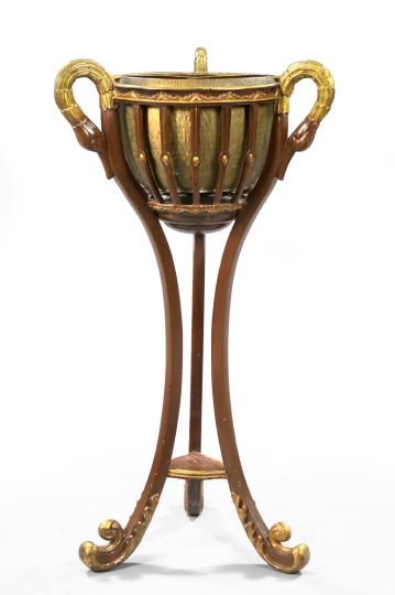 Appraisal: Continental Carved and Parcel-Gilt Mahogany Swan Masque Plant Stand first