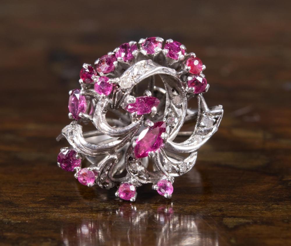 Appraisal: ESTATE RUBY DIAMOND AND PALLADIUM RING Vintage palladium ring set