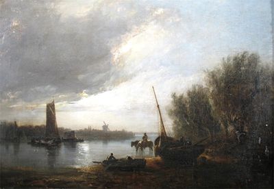 Appraisal: Follower of John Crome Senior - Hay barges on a