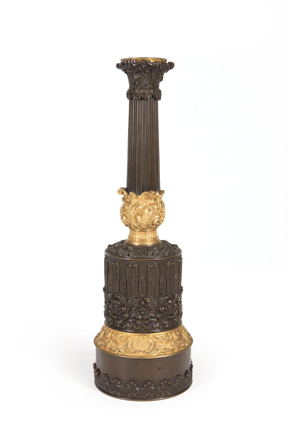 Appraisal: Continental Gilt and Patinated Metal Columnar Lamp th c fluted