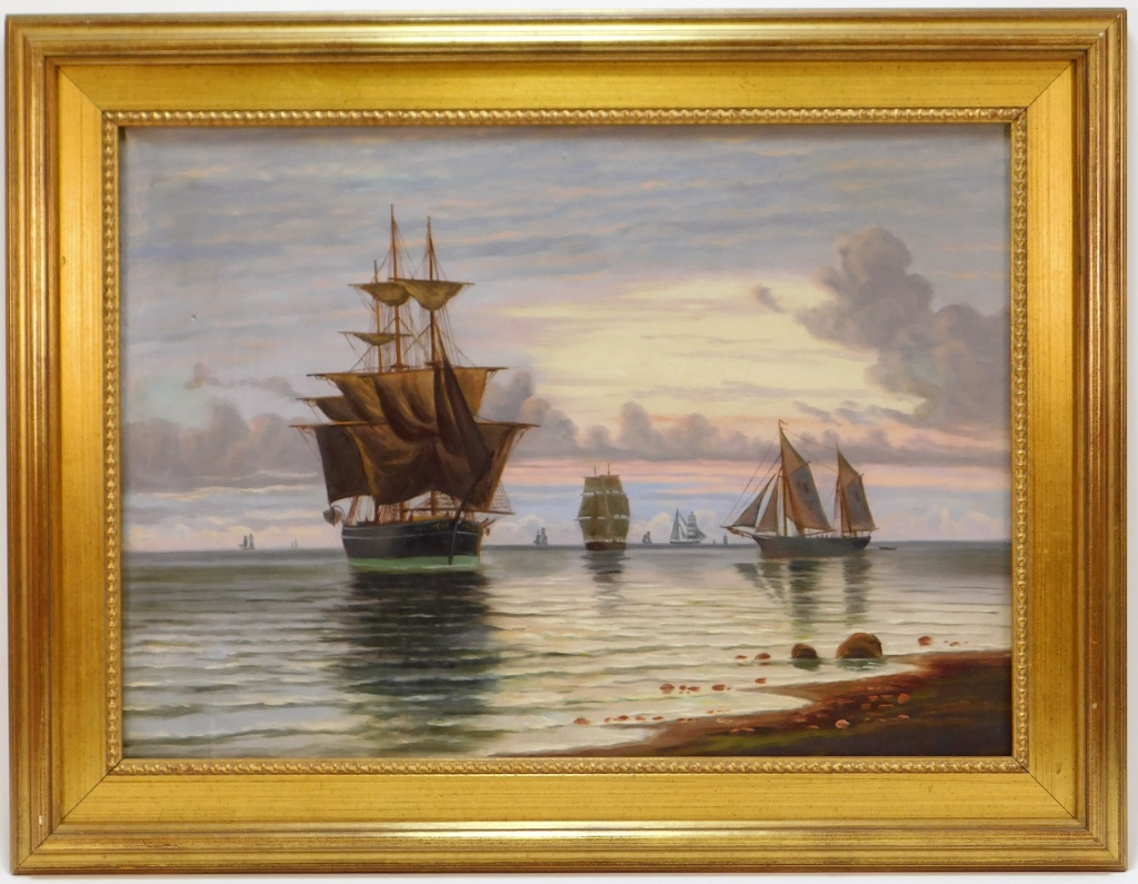 Appraisal: VILHELM BILLE ILLUMINATED MARITIME PAINTING Denmark - Impressionist depiction of