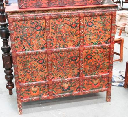 Appraisal: A th century Tibetan Monastery cabinet front of nine panels