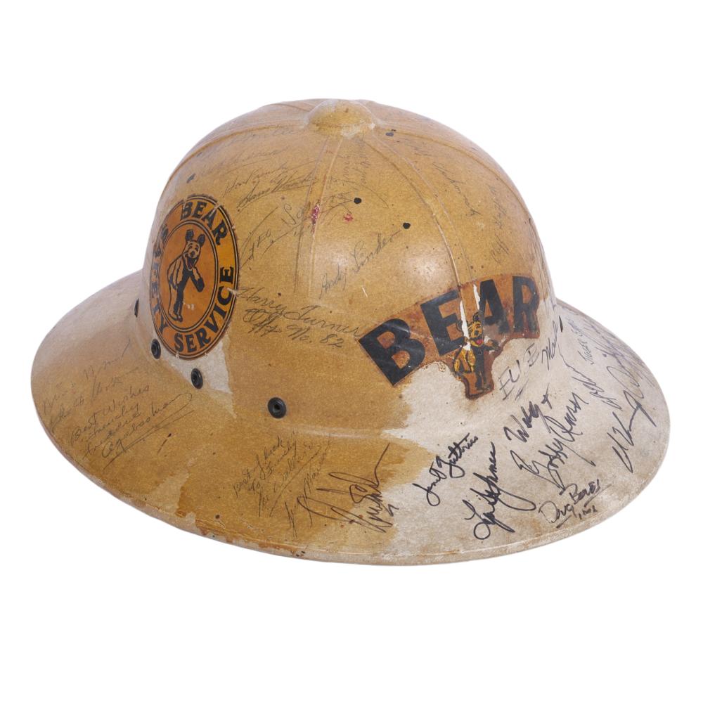 Appraisal: VINTAGE BEAR SAFETY SERVICE HELMET WITH APROX AUTOGRAPHSVintage Bear Safety