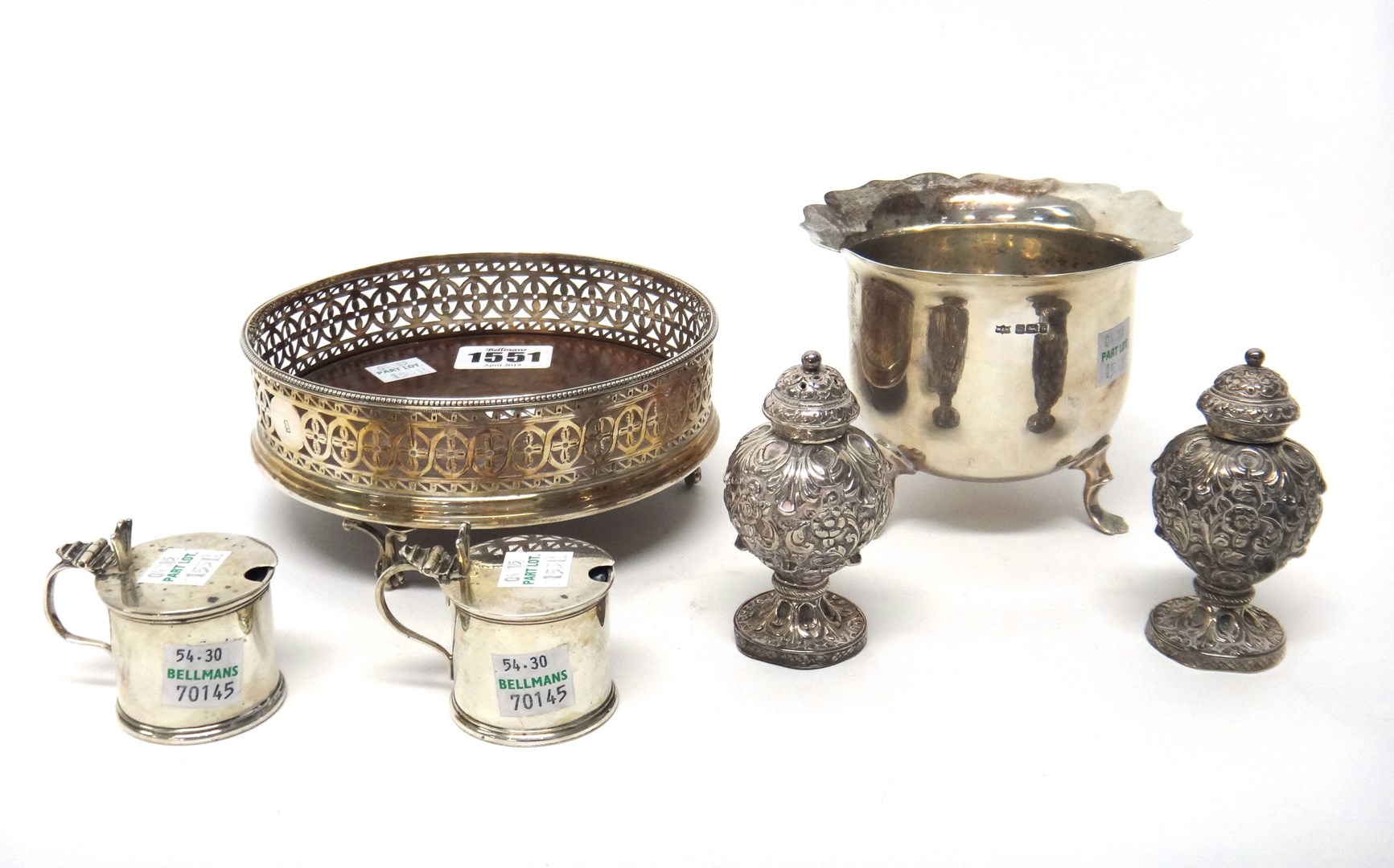 Appraisal: Silver and Foreign wares comprising a circular cruet stand raised