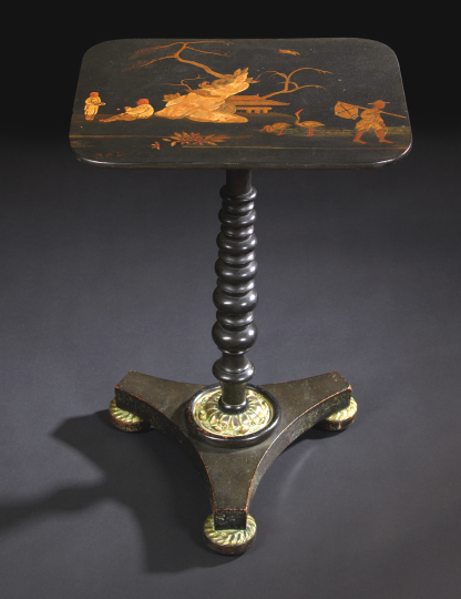 Appraisal: Victorian Black-Lacquered Tripod Table third quarter th century the rounded