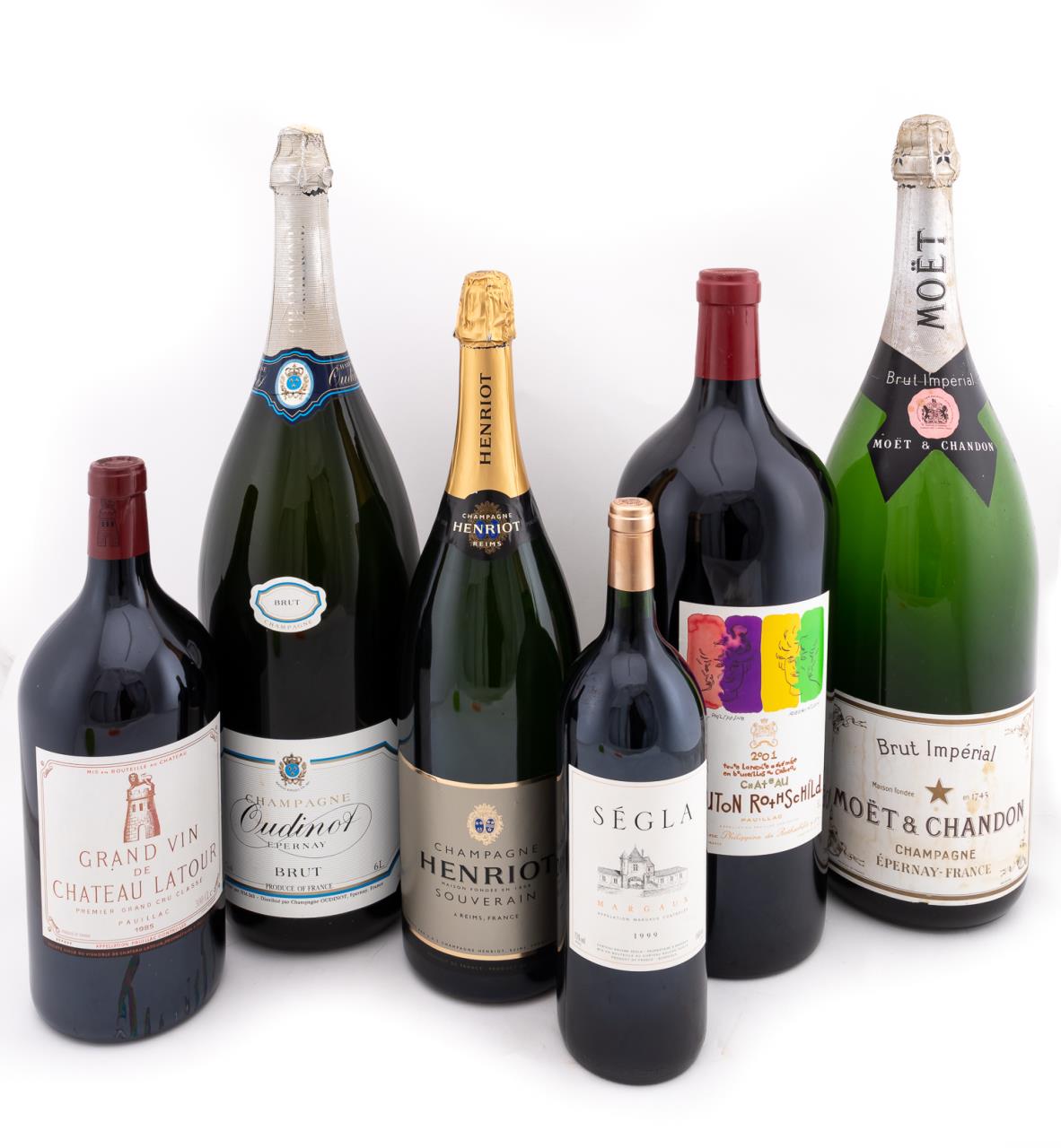 Appraisal: SIX OVERSIZED CHAMPAGNE AND WINE DISPLAY BOTTLES Collection of six