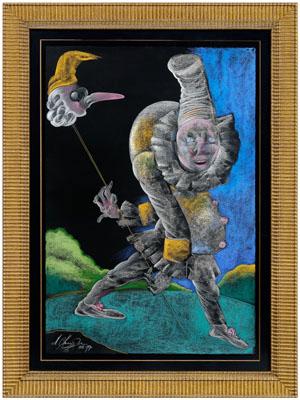 Appraisal: Mikhail Chemiakin pastel Russian American born Pulcinella clown with head