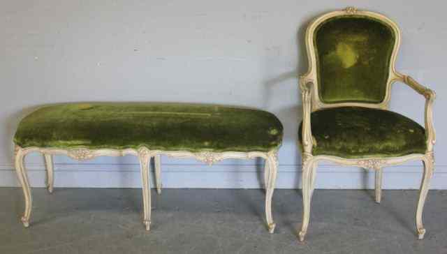 Appraisal: Louis XV Style Chair and Bench From a Park Avenue