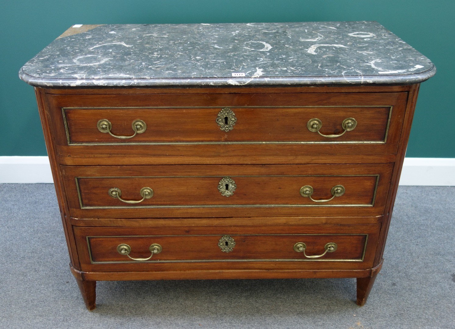 Appraisal: A th century commode the marble top over a brass